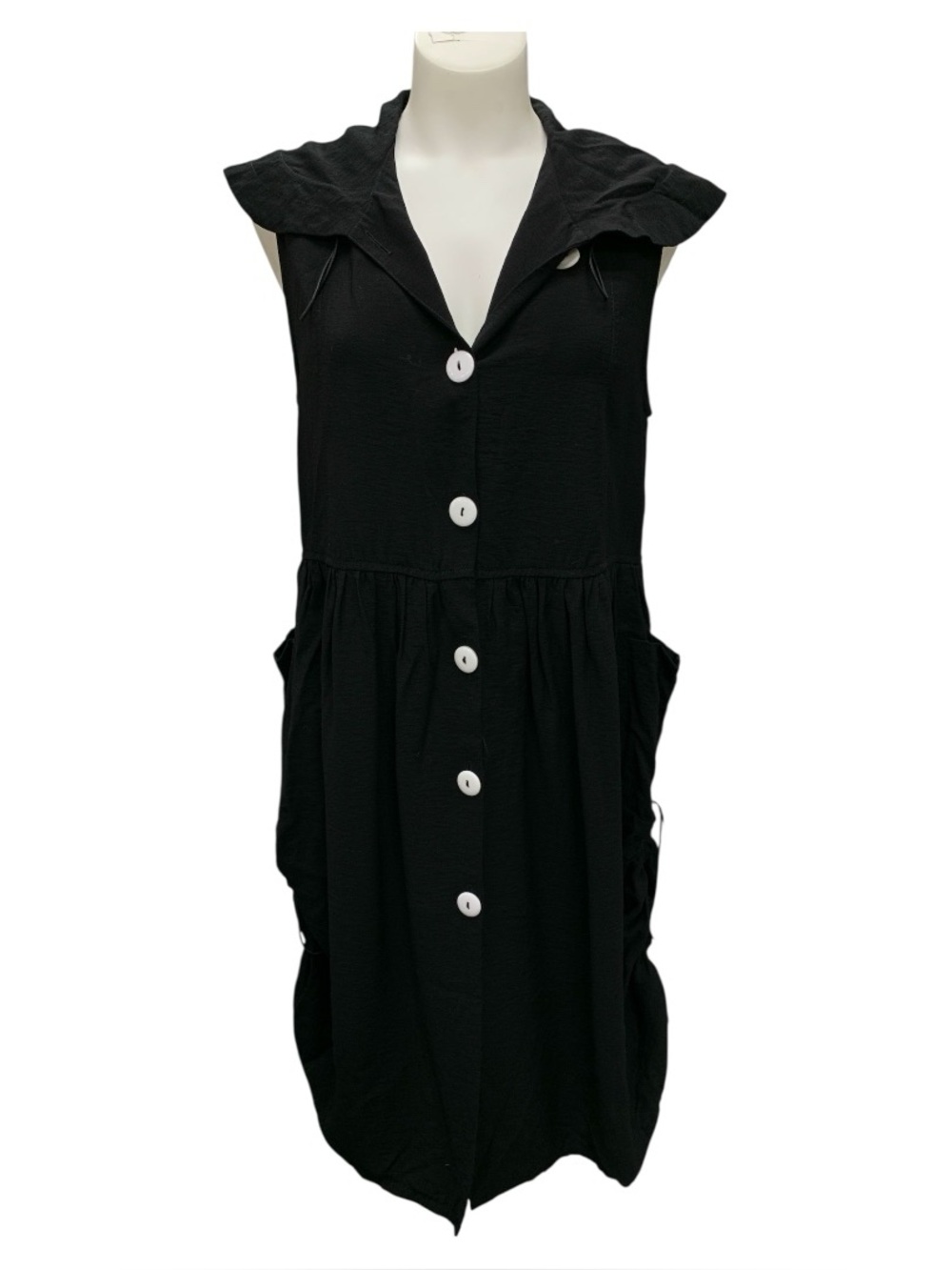 Ic By Connie K Sleeveless Black Button-Front Dress with Notched Collar Size M
